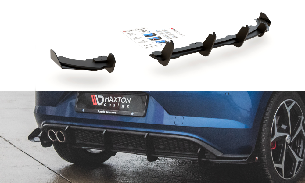 Maxton Design Robuste Racing Diffusor Heck Ansatz +Flaps für Volkswagen Polo GTI Mk6 schwarz Hochglanz