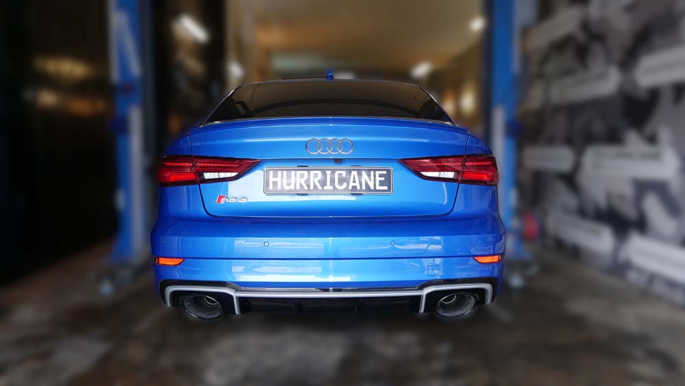 Hurricane 3,5" Auspuffanlage für Audi RS3 8V 400PS FL Limo. non OPF Hurricane 3,5" Auspuffanlage für Audi RS3 8V 400PS FL Limo. non OPF