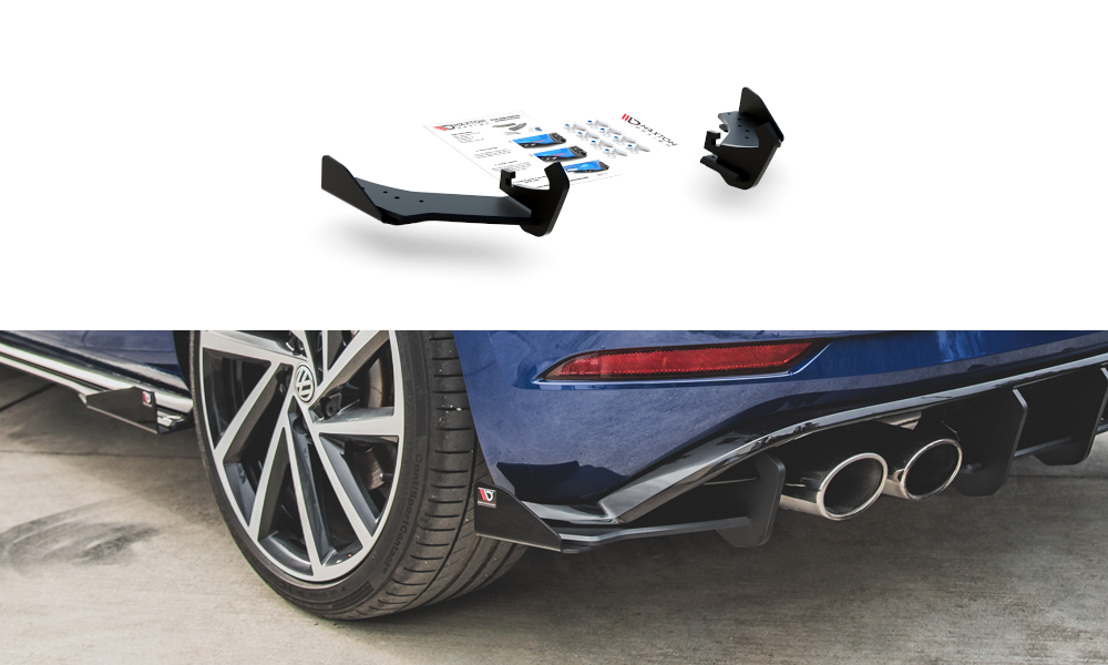 Maxton Design Robuste Racing Heck Ansatz Flaps Diffusor +Flaps für VW Golf 7 R Facelift schwarz Hochglanz