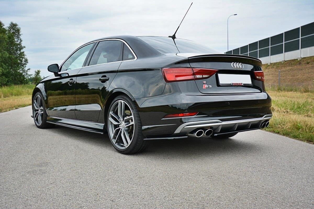 Maxton Design Heck Ansatz Flaps Diffusor für Audi S3 / A3 S-Line 8V FL Limousine schwarz Hochglanz