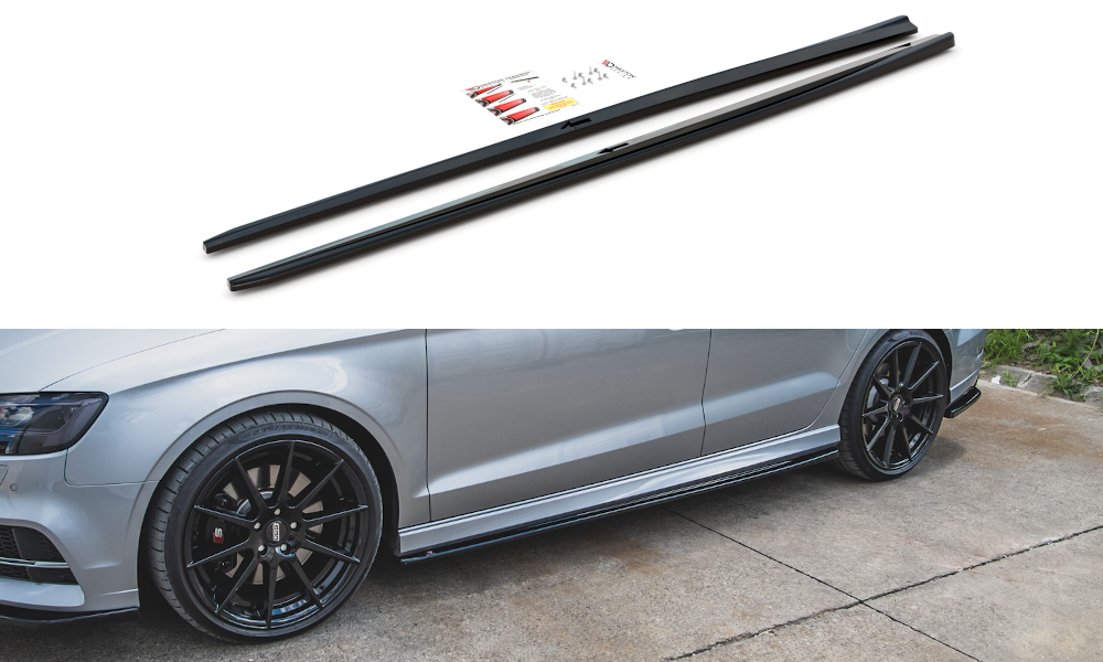 Maxton Design Seitenschweller Ansatz für V.2 für Audi S3 / A3 S-Line Limousine 8V Facelift schwarz Hochglanz