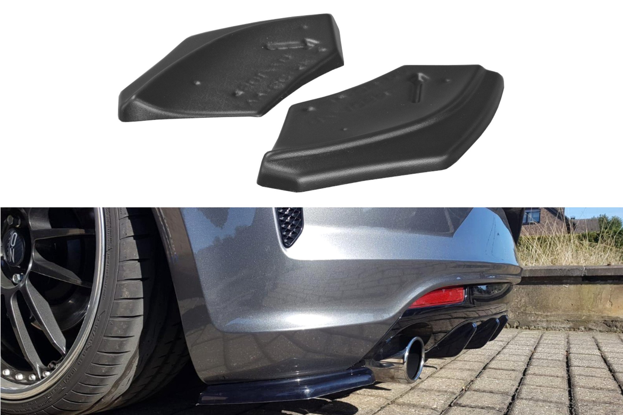 Maxton Design Heck Ansatz Flaps Diffusor für VOLKSWAGEN SCIROCCO MK.3 R FACELIFT schwarz Hochglanz