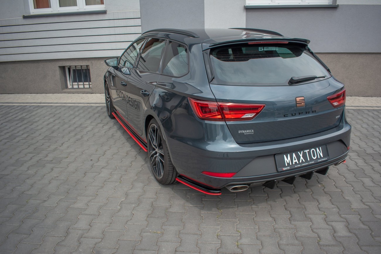 Maxton Design Heck Ansatz Flaps Diffusor V.1 für Seat Leon Mk3 Cupra ST FL schwarz+Rot Hochglanz