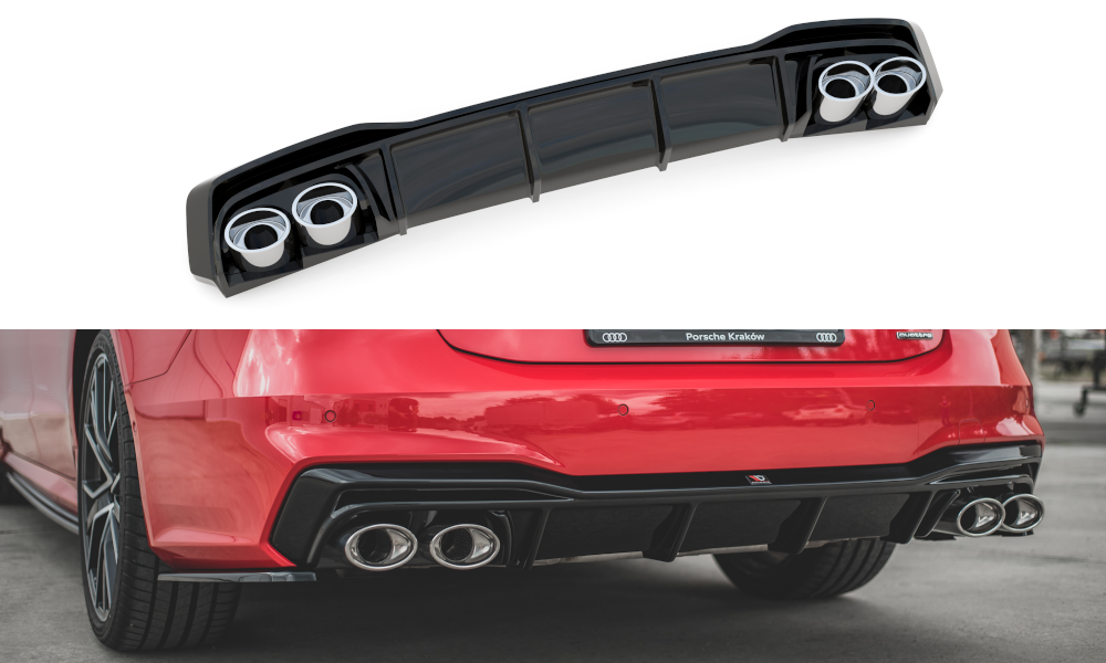 Maxton Design Diffusor Heck Ansatz für + Endschalldampfer Sportauspuff Attrappe Audi A7 C8 S-Line