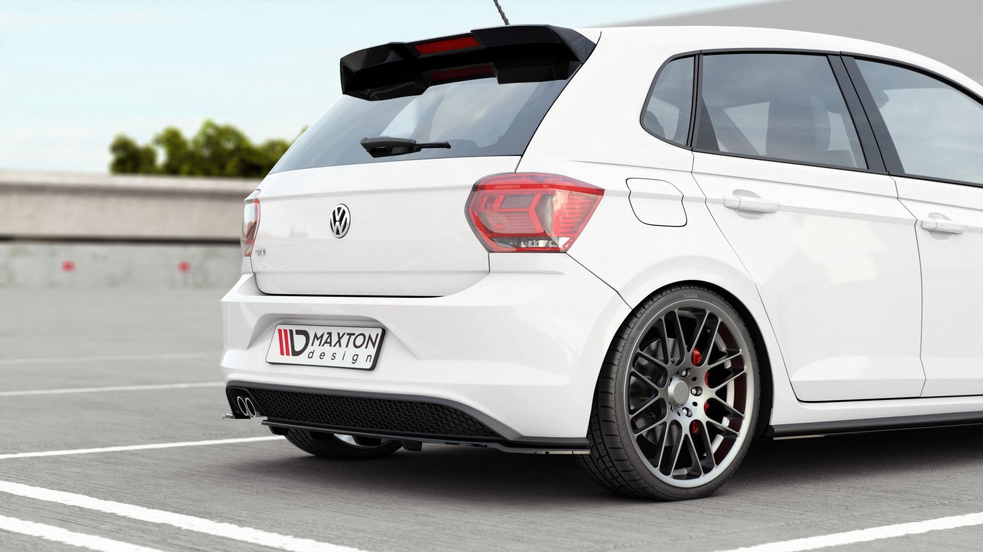 Maxton Design Mittlerer Diffusor Heck Ansatz DTM Look für VW Polo 6 GTI Mk6 schwarz Hochglanz