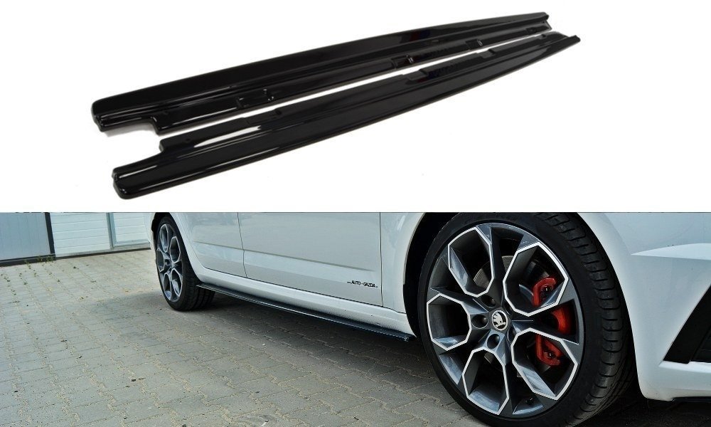 Maxton Design Seitenschweller Ansatz für Skoda Octavia RS Mk3 / Mk3 FL Hatchback / Kombi schwarz Hochglanz