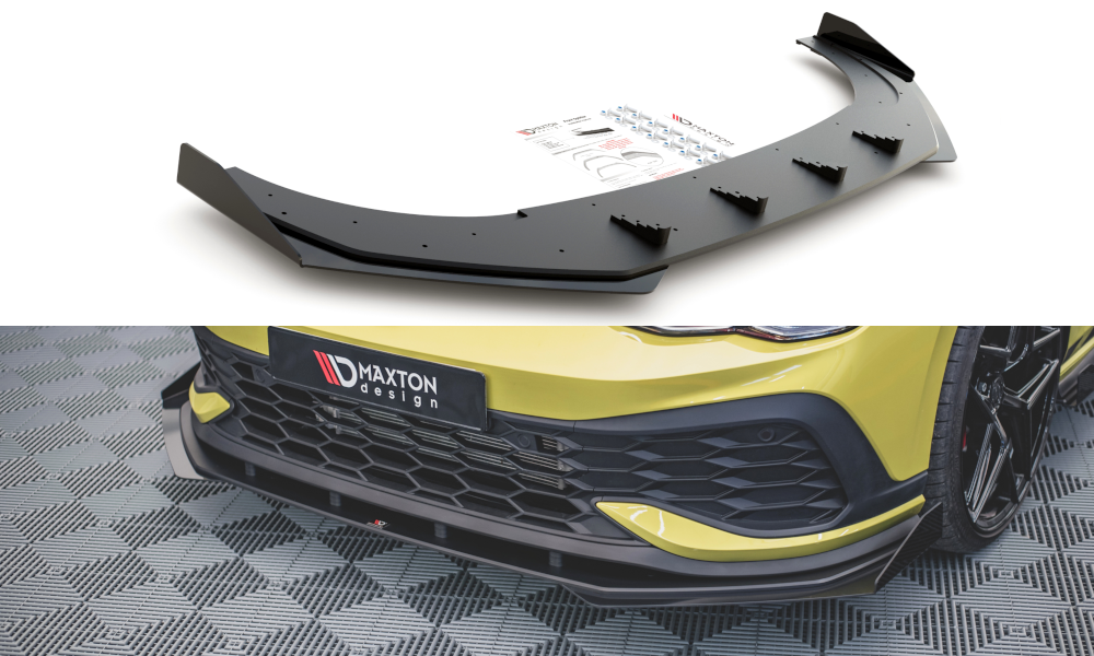 Maxton Design Robuste Racing Front Ansatz für passend +Flaps für Volkswagen Golf 8 GTI Clubsport schwarz Hochglanz