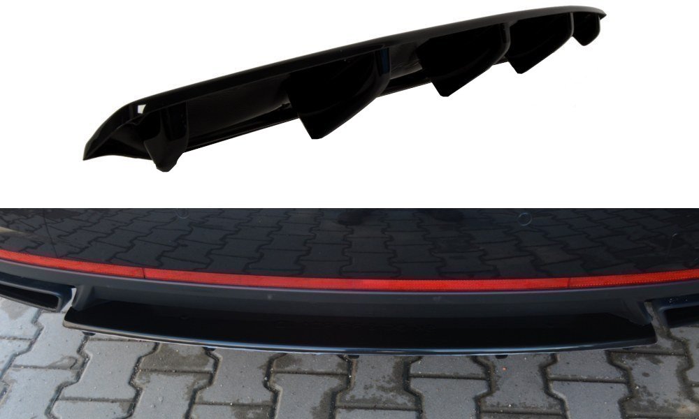 Maxton Design Mittlerer Diffusor Heck Ansatz für Skoda Octavia RS Mk3 / Mk3 FL Hatchback / Kombi schwarz Hochglanz