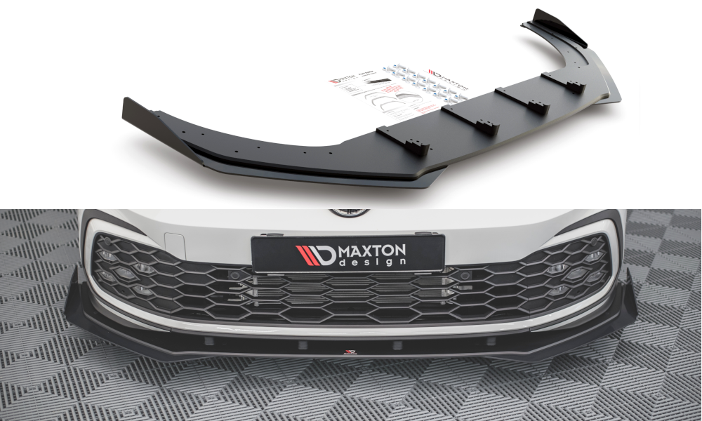 Maxton Design Robuste Racing Front Ansatz für passend +Flaps für Volkswagen Golf 8 GTI schwarz Hochglanz