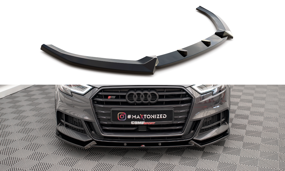 Maxton Design Front Ansatz V.1 für Audi S3 / A3 S-Line Sportback 8V Facelift schwarz Hochglanz