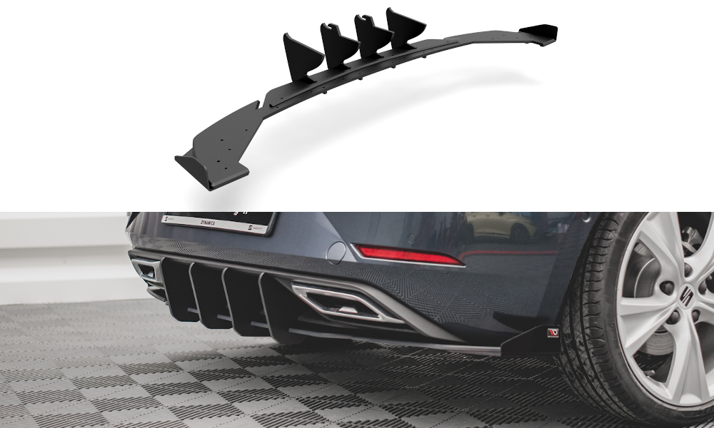 Maxton Design Robuste Racing Diffusor Heck Ansatz +Flaps für Seat Leon FR Hatchback Mk4 schwarz Hochglanz