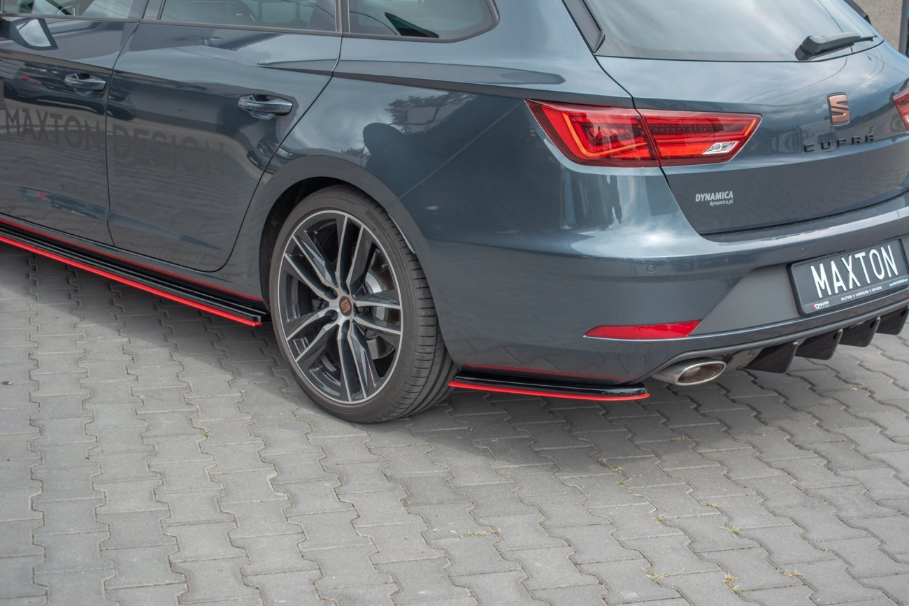 Maxton Design Heck Ansatz Flaps Diffusor V.1 für Seat Leon Mk3 Cupra ST FL schwarz+Rot Hochglanz