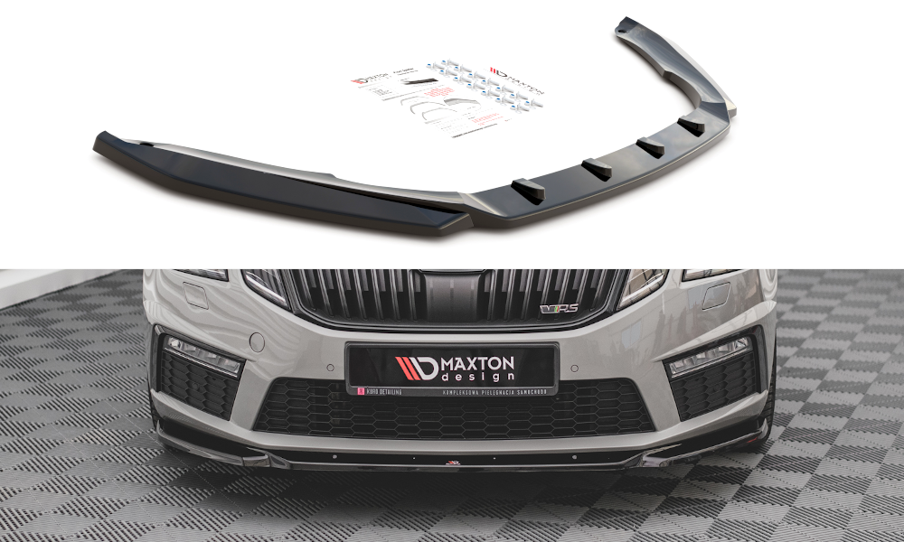 Maxton Design Front Ansatz V.3 für Skoda Octavia RS Mk3 Facelift schwarz Hochglanz