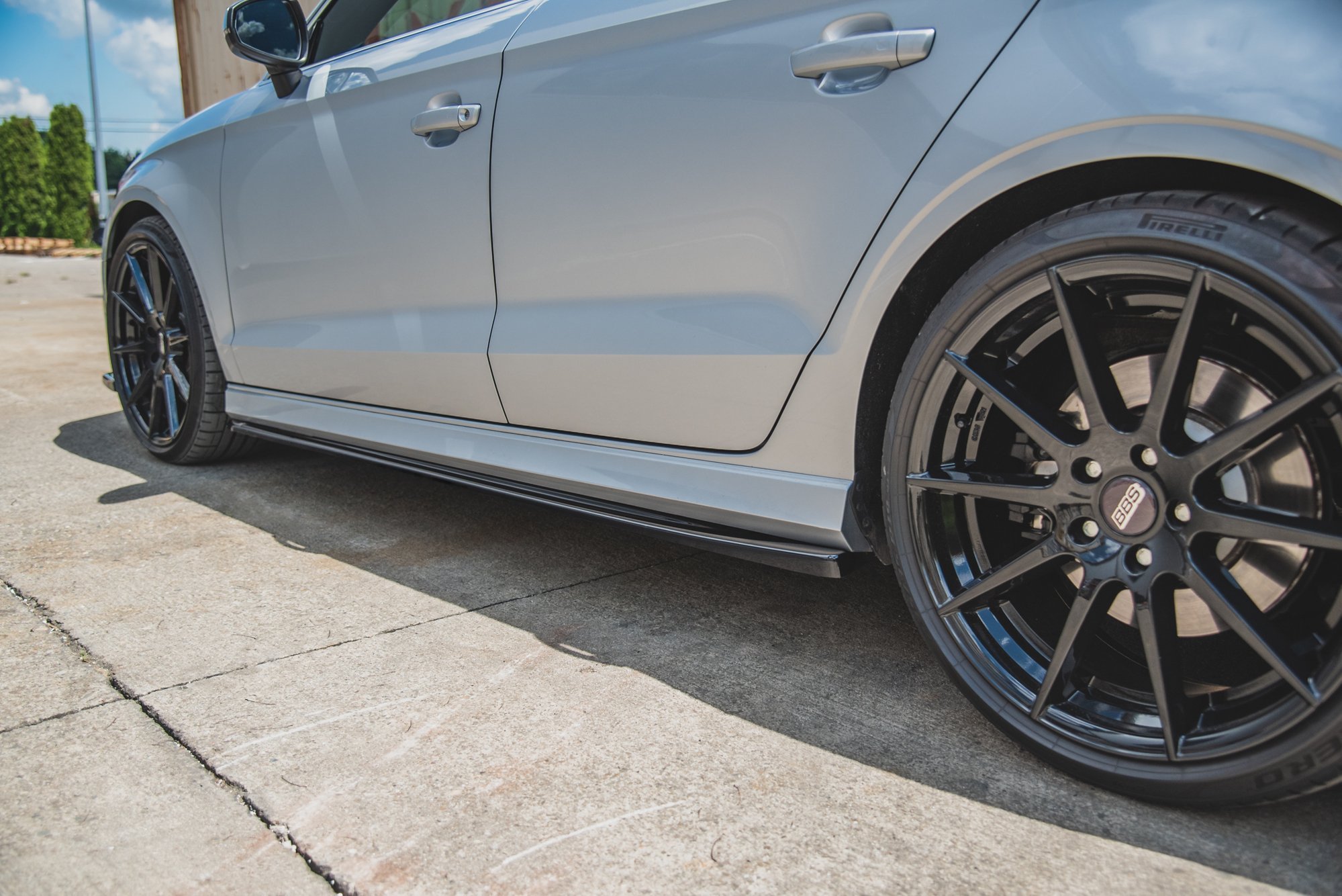 Maxton Design Seitenschweller Ansatz für V.2 für Audi S3 / A3 S-Line Limousine 8V Facelift schwarz Hochglanz