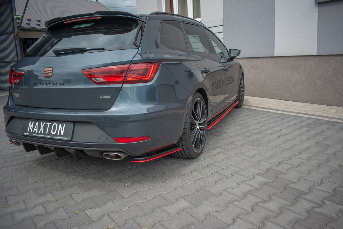 Maxton Design Heck Ansatz Flaps Diffusor V.1 für Seat Leon Mk3 Cupra ST FL schwarz+Rot Hochglanz