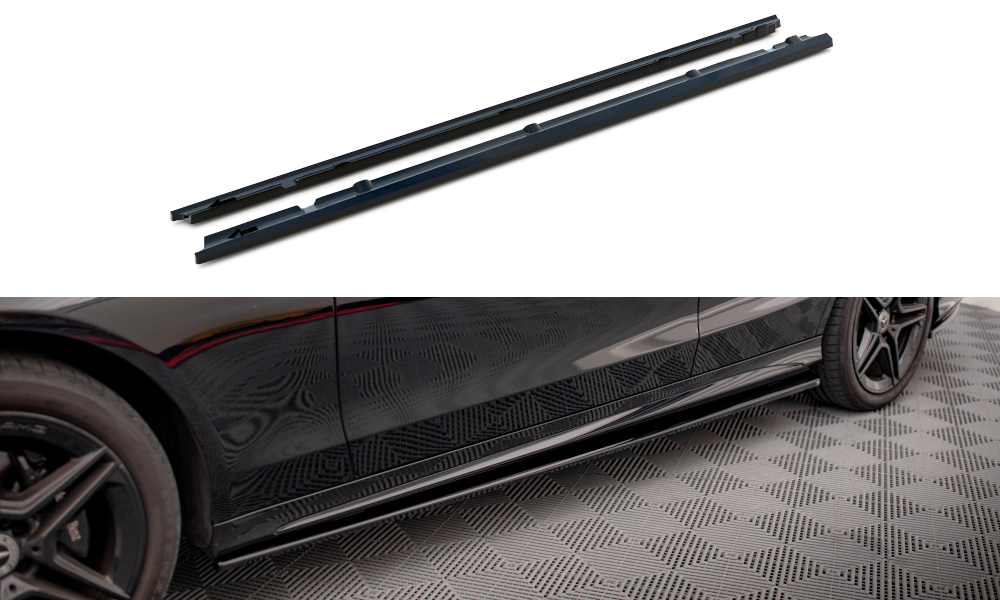 Maxton Design Seitenschweller Ansatz für Mercedes-Benz C43 / C AMG-Line Limousine W205 Facelift schwarz Hochglanz
