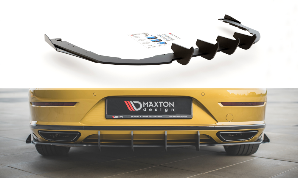 Maxton Design Robuste Racing Diffusor Heck Ansatz +Flaps für Volkswagen Arteon R-Line schwarz Hochglanz