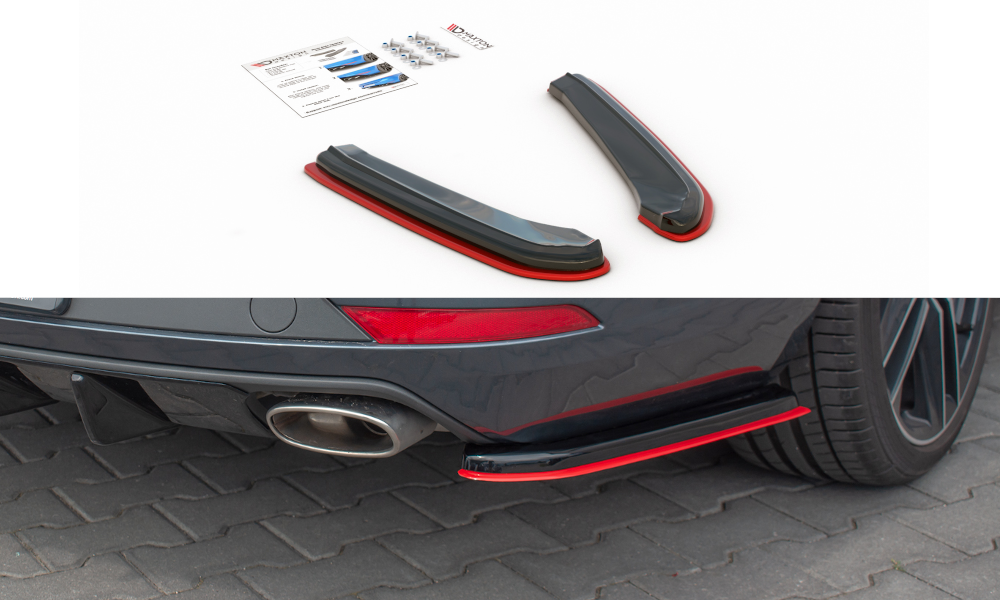 Maxton Design Heck Ansatz Flaps Diffusor V.1 für Seat Leon Mk3 Cupra ST FL schwarz+Rot Hochglanz