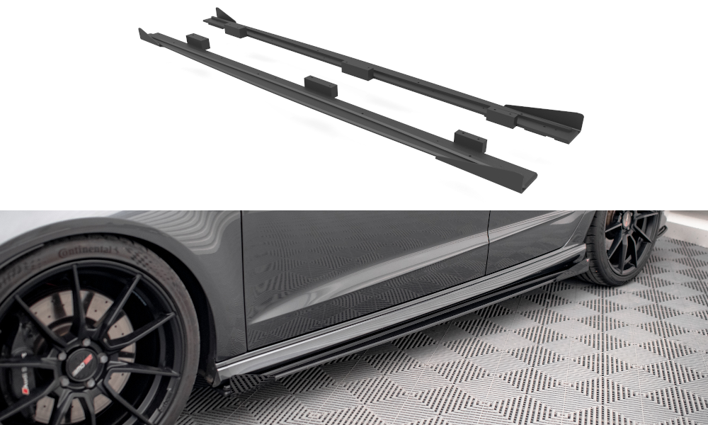 Maxton Design Street Pro Seitenschweller Ansatz für + Flaps Audi S3 / A3 S-Line Sportback 8V Facelift schwarz Hochglanz